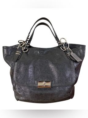 Coach Kristin Pinnacle Metallic Gray Leather Oversized Tote Bag